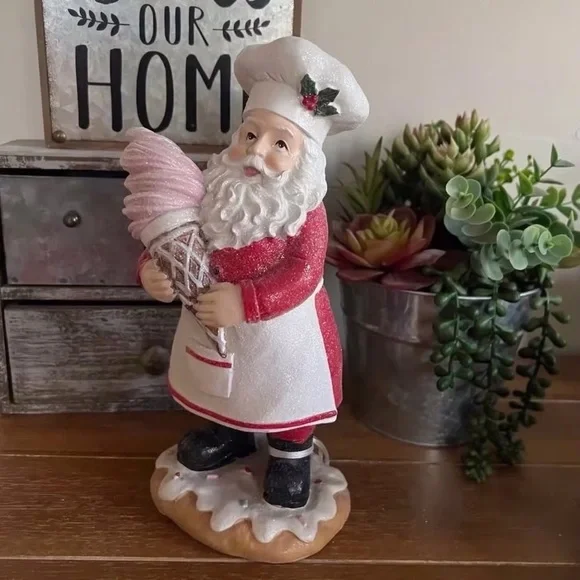 New Peppermint Square 9” Santa Holding Icecream Cone - Picture 5 of 5